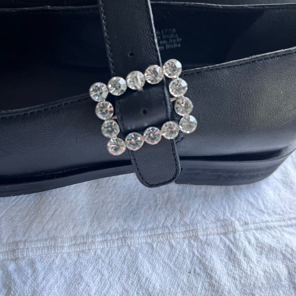 Free People FP Collection Rumor Diamante Mary Jane Black Leather Flats Size 6 - Picture 10 of 14